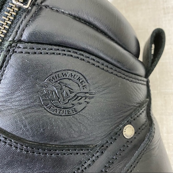 Milwaukee Leather Moto Boots 9EEEUSA Leather Black Moto Boots Side Zipper - Picture 5 of 9